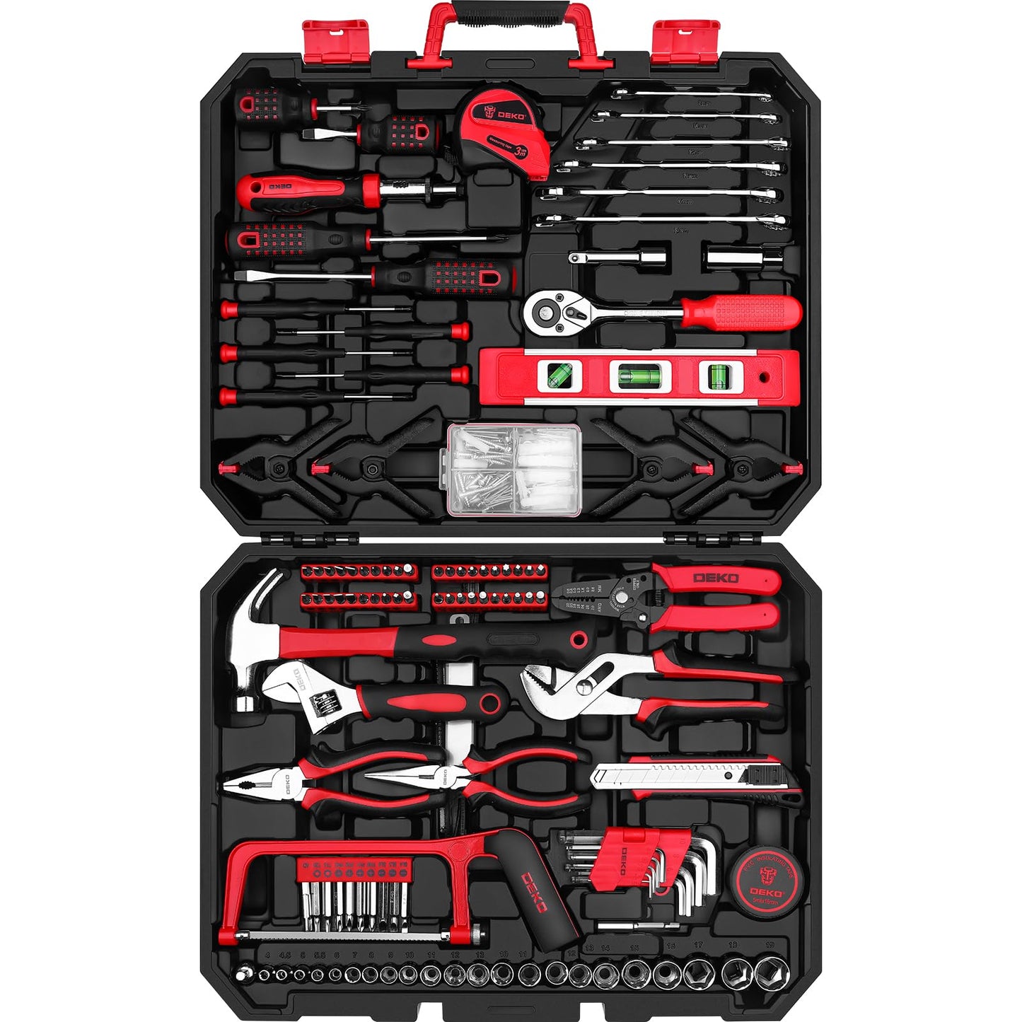 DEKOPRO 228 Piece Socket Wrench Auto Repair Tool Combination Package Mixed Tool Set Hand Tool Kit with Plastic Toolbox Storage Case
