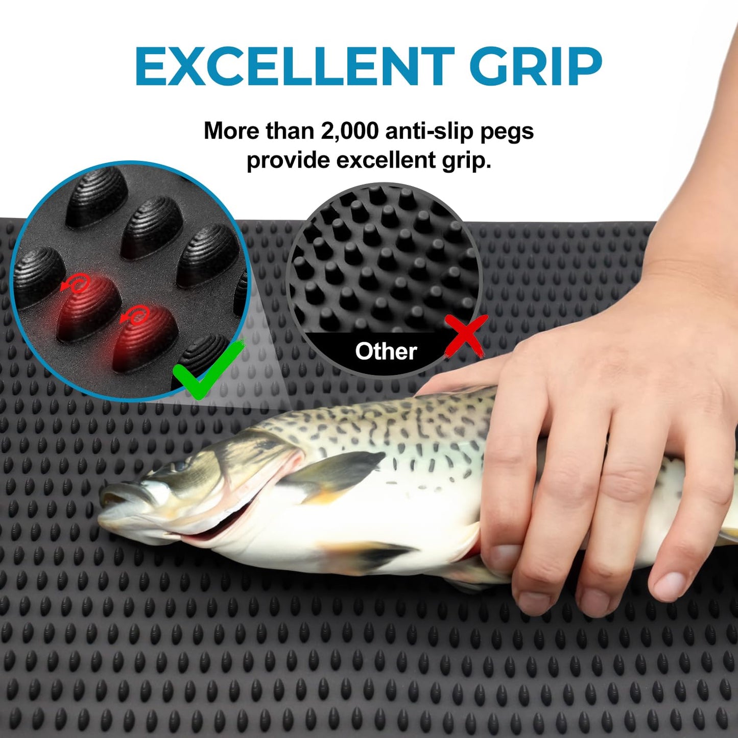 Professional Fish Fillet Mat - Portable Fish Cleaning & Cutting Mat Board Grips Fish for Easy Filleting, Large 14"x28"x0.35"