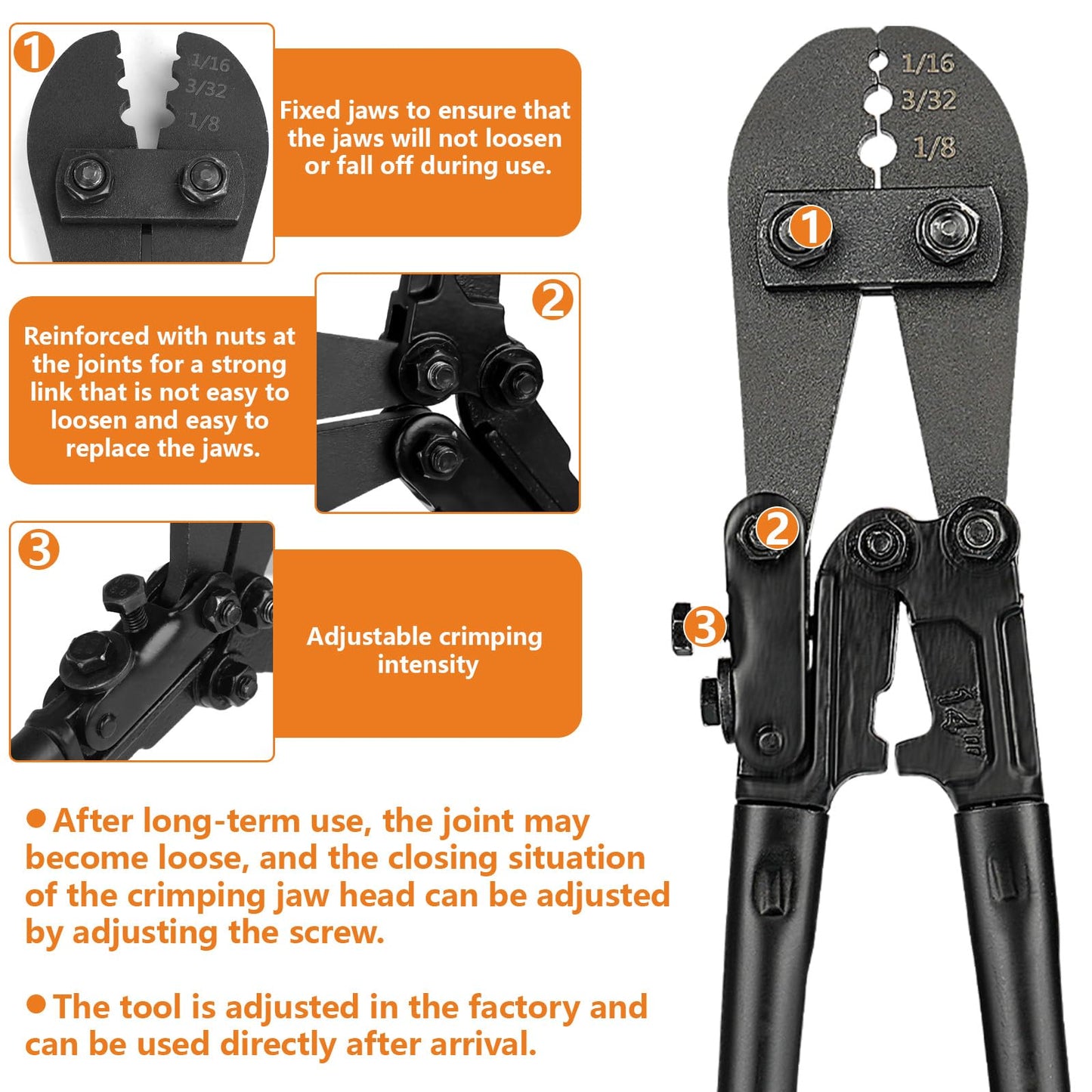 TooTaci Wire Rope Crimping Tool, Wire Rope Swaging Tool for Aluminum Oval Sleeves, Double Sleeves, Crimping Loop sleeve from 1/16-inch to 1/8-inch, Cable Crimper