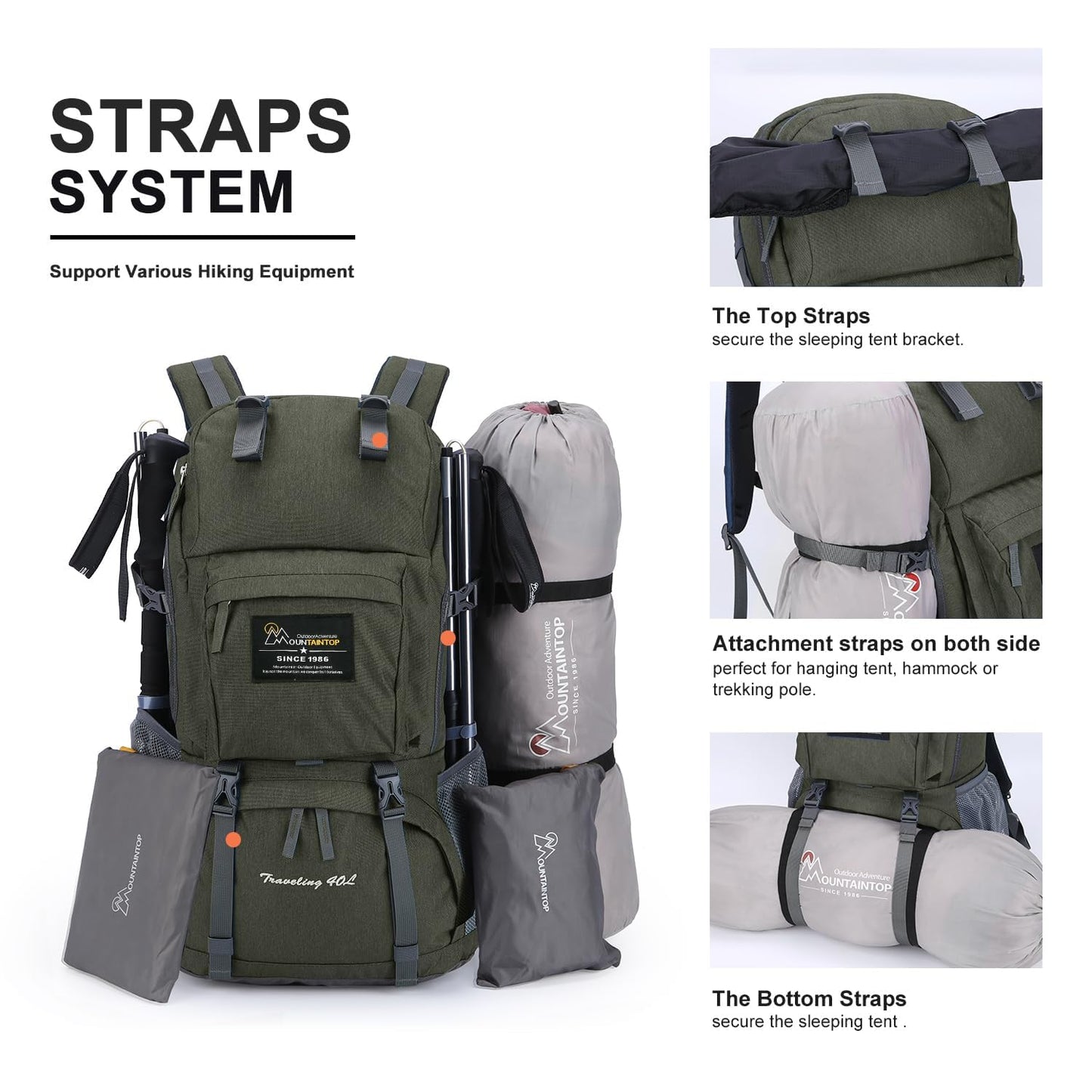 MOUNTAINTOP 40L Hiking Backpack Lightweight Travel Backpack for Men&Women Outdoor Camping Backpacking