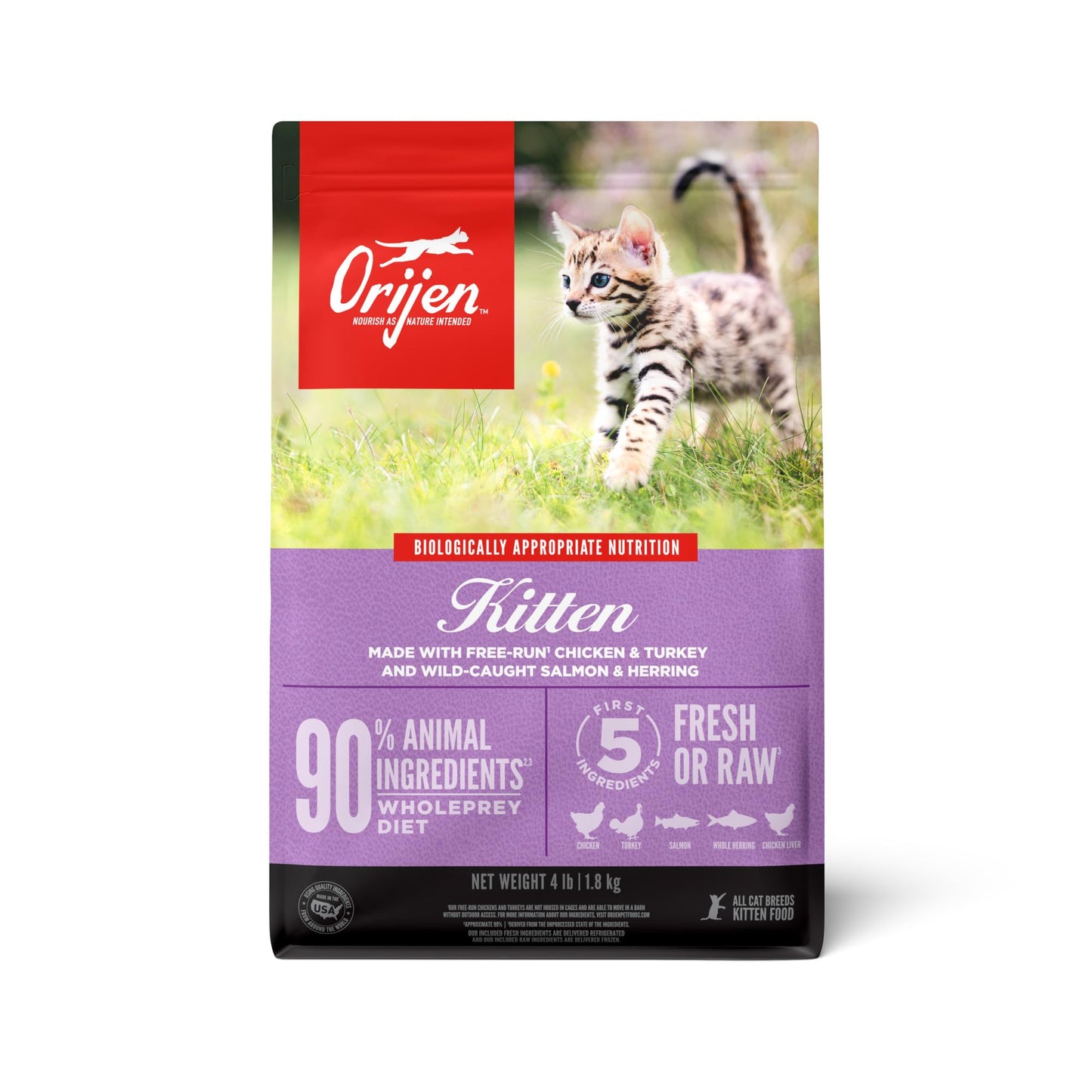 ORIJEN Grain Free High Protein Premium Dry Cat Food Original Recipe, 4lb Bag