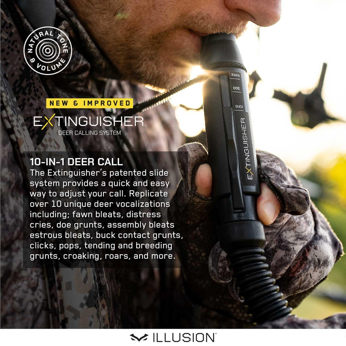 Extinguisher Deer Call by Illusion | Grunt Tube | Buck, Doe, Fawn | Adjustable 10-in-1 Call | Color (CAMO/Black) | Freeze Resistant