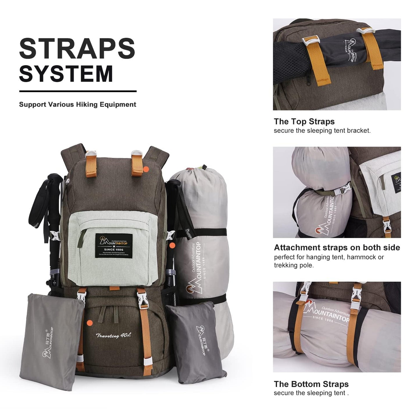 MOUNTAINTOP 40L Hiking Backpack Lightweight Travel Backpack for Men&Women Outdoor Camping Backpacking