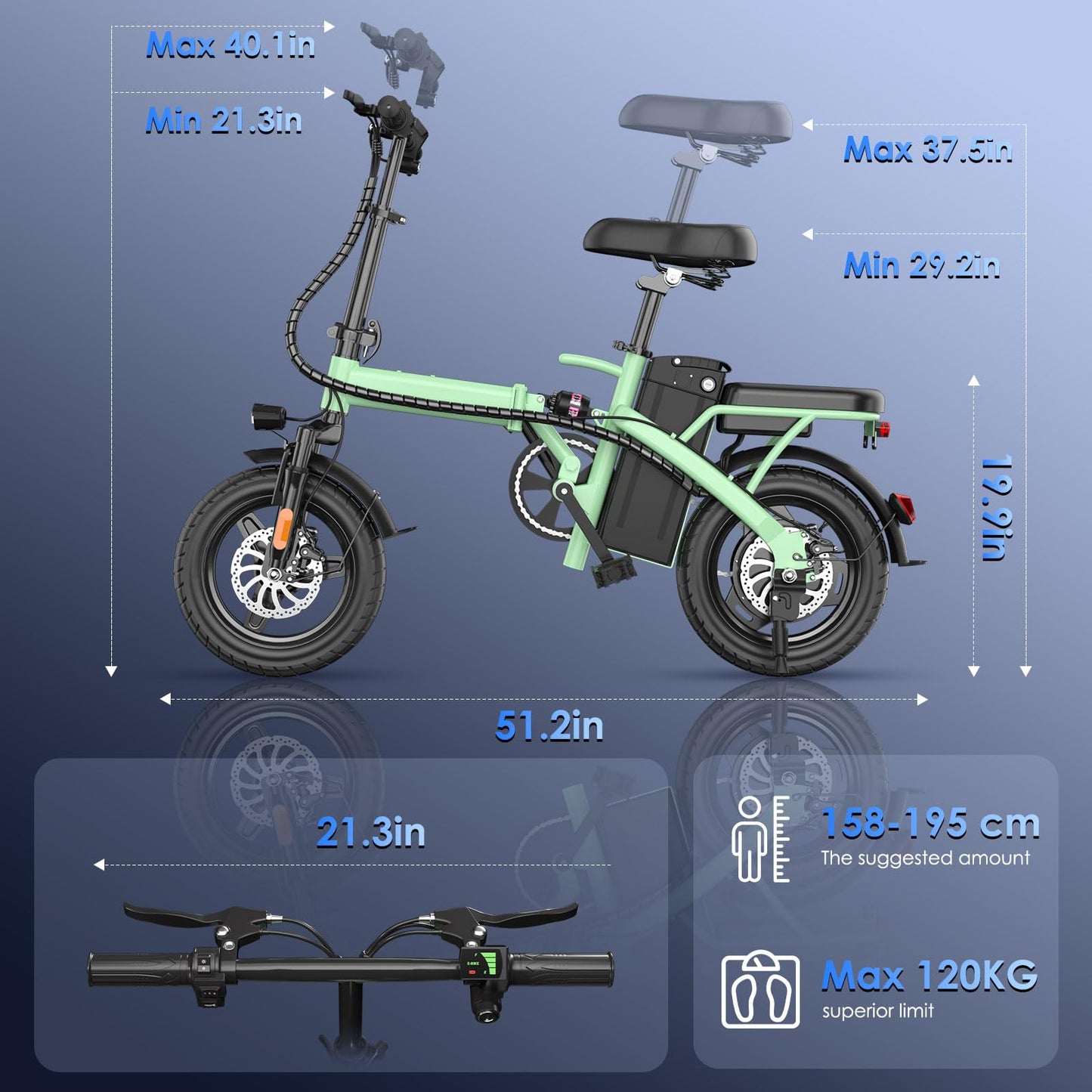 E14 Electric Bike for Adults 500W Motor, Folding Ebike 14" Adults Electric Bicycles, 48V 13Ah Removable Battery UL 2849 Certified, 25 Miles PAS Range