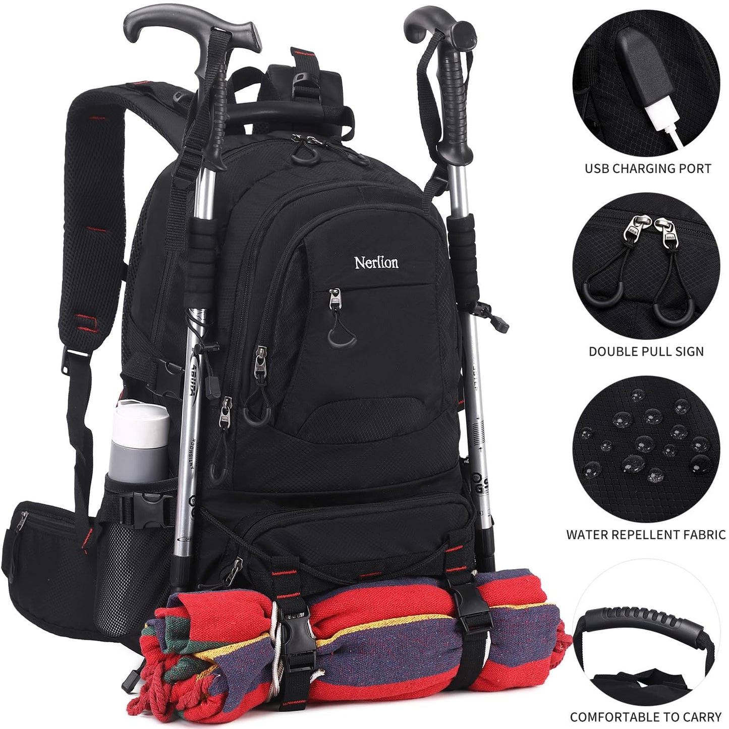 Nerlion 40L Hiking Backpack Travel Backpack for Men Women Camping Waterproof Outdoor Hiking Daypack Lightweight Backpack (Orange)