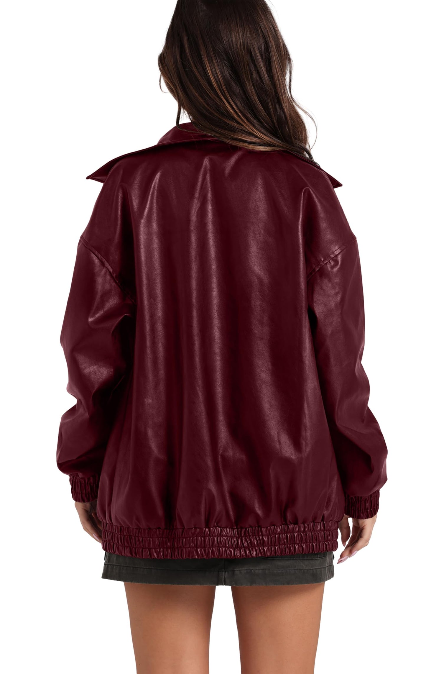 SAMPEEL Leather Jacket Women Faux Oversized Motorcycle Bomber Coats 2024 Fall Fashion Outfits Winter Clothes
