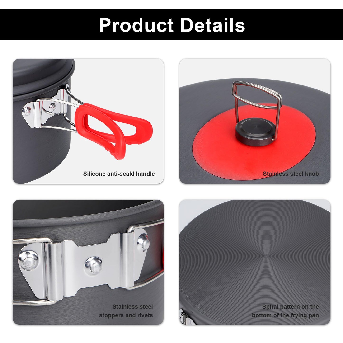 Alocs Camping Cookware Set Camping Gear, Compact Camping Pots and Pans Set, Durable Hard Alumina Camping Cooking Set for Outdoor Backpacking Camping Hiking Picnic, Included Mesh Carry Bag.