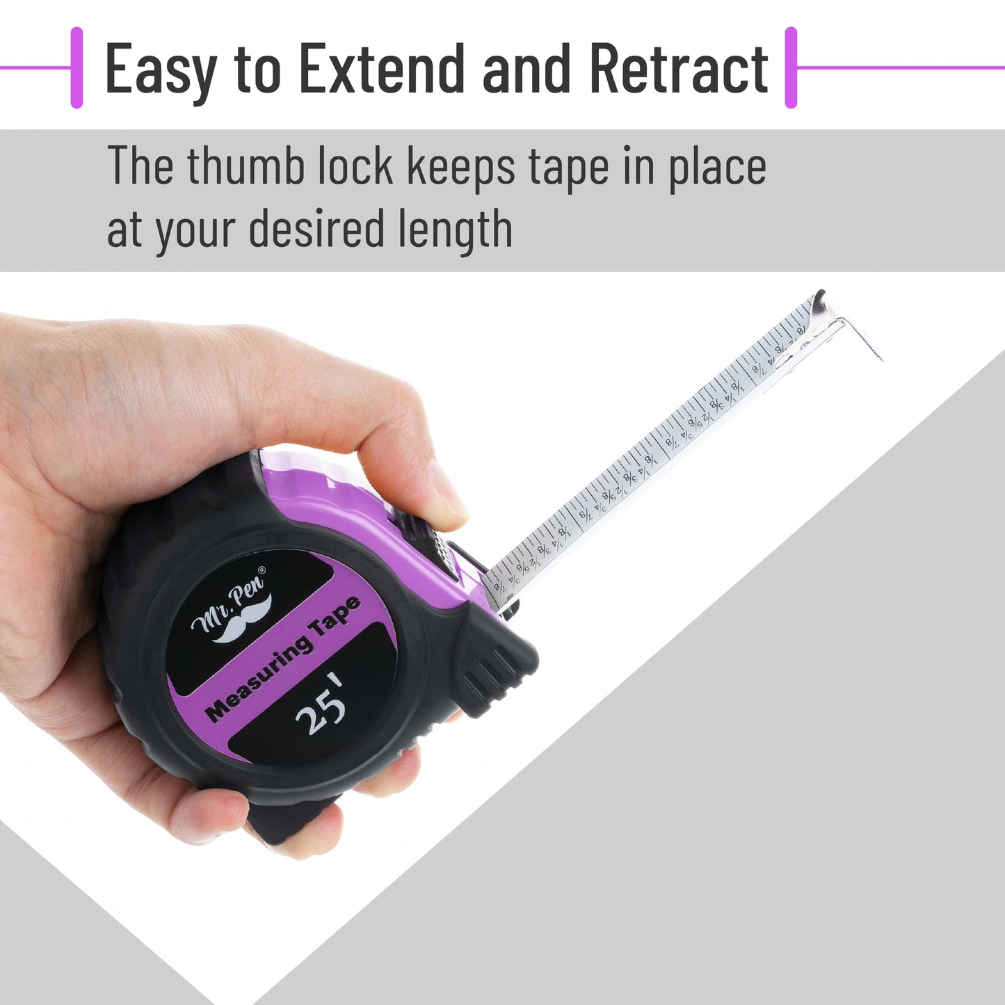 Mr. Pen 25-Foot Steel Retractable Tape Measure with Easy Read Fractions