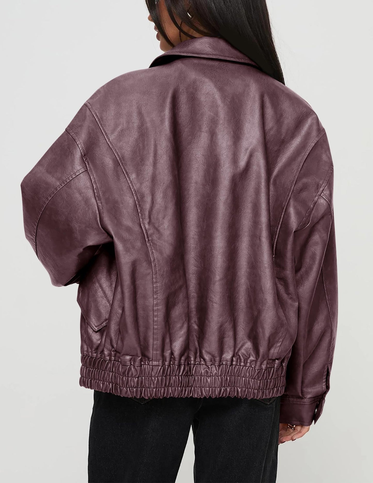 PRETTYGARDEN Women's Faux Leather Motorcycle Jacket Trendy Fall Spring Clothes Oversized Zip Up Winter Coat Outerwear