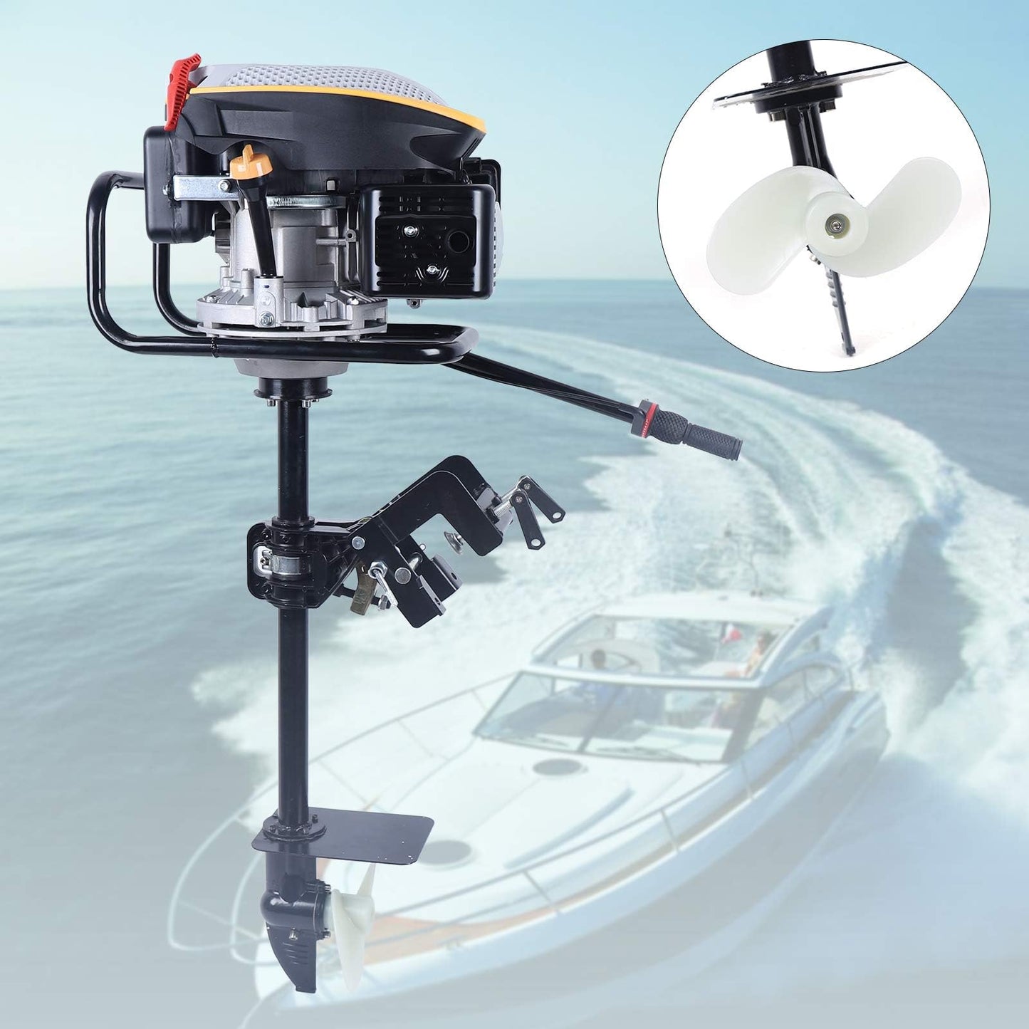 52cc Single Cylinder Gas 2.3HP Outboard Motor, Long Shaft with Air Cooling for Inflatable, Rubber, Fishing Boats, Yachts, Water Sports
