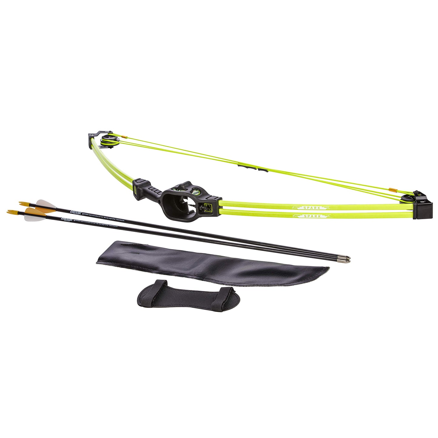 Bear Archery Spark Youth Bow Set, Recommended for Ages 5 to 10, Ambidextrous, Includes 2 Arrows, Armguard, Quiver