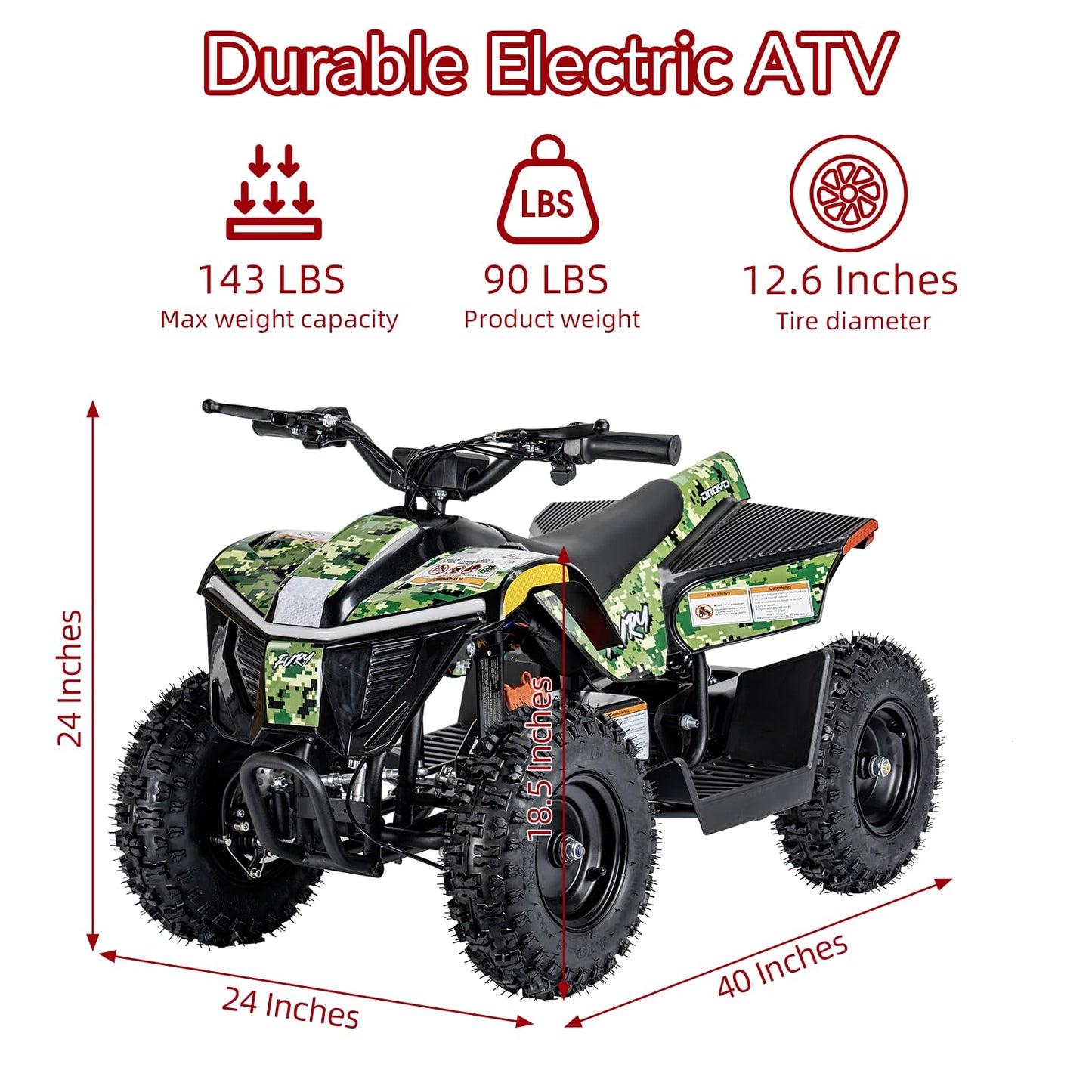 Droyd Electric ATV Vehicle Fury, 36V Kids Quad Bike with 500W Brushless Powerful Motor, 8-10 Miles Long Range Electric 4 Wheeler with Throttle Controlled Dual Suspension for Boys Girls Ages 6+