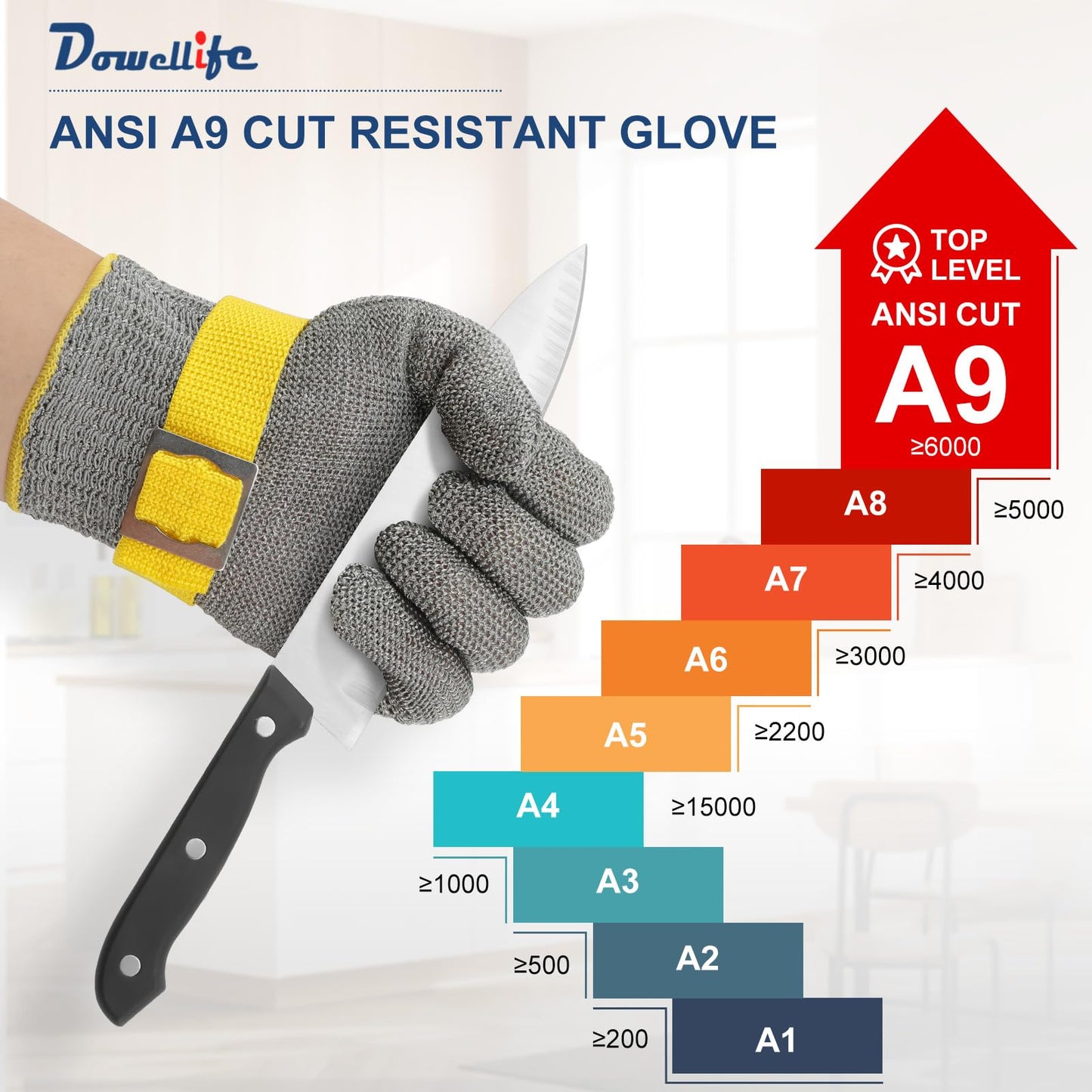 Dowellife Level 9 Cut Resistant Glove - Stainless Steel Mesh Metal Glove for Butcher, Meat Cutting, Oyster Shucking, Kitchen Mandoline, Chef Slicing, Fish Fillet (X-Large)