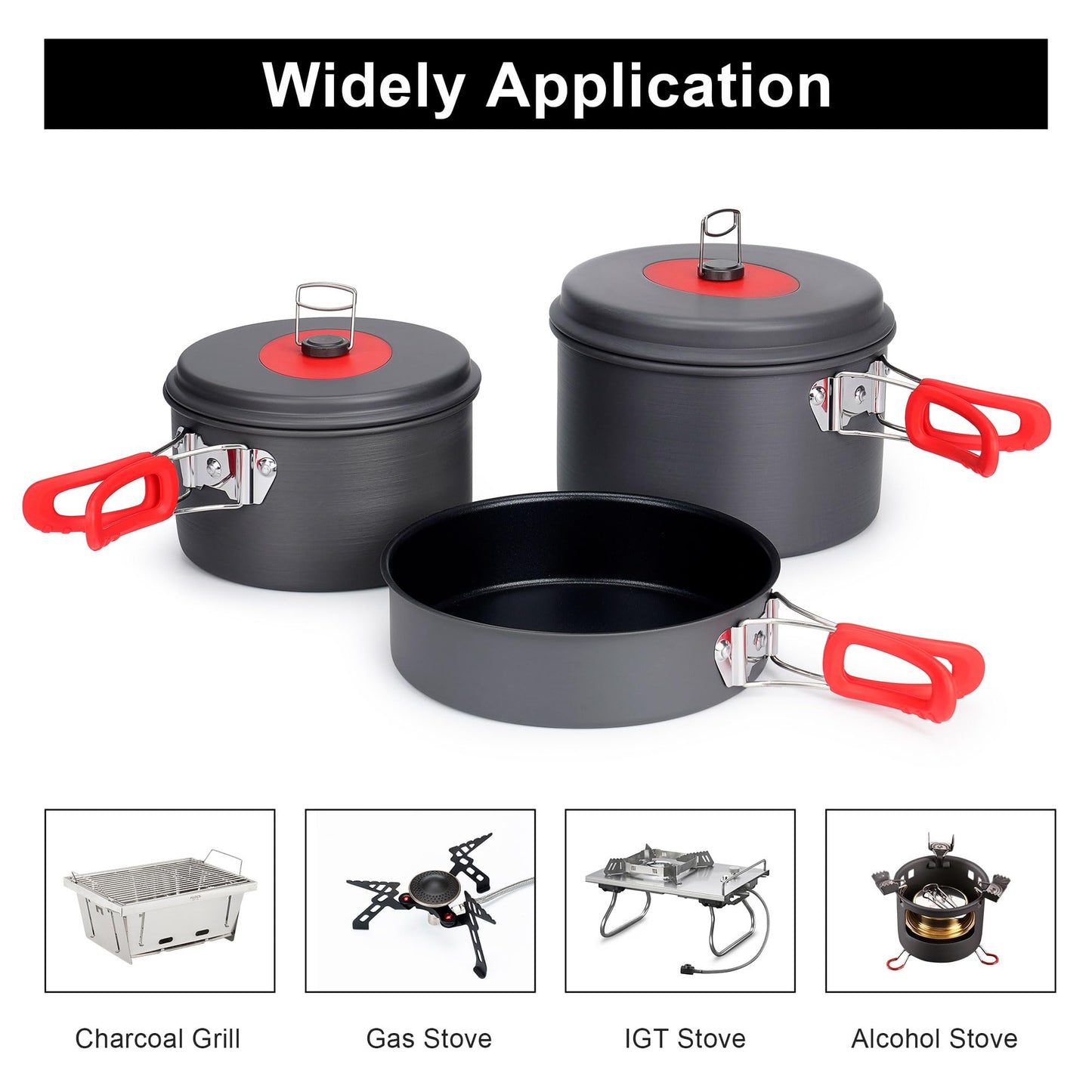 Alocs Camping Cookware Set Camping Gear, Compact Camping Pots and Pans Set, Durable Hard Alumina Camping Cooking Set for Outdoor Backpacking Camping Hiking Picnic, Included Mesh Carry Bag.