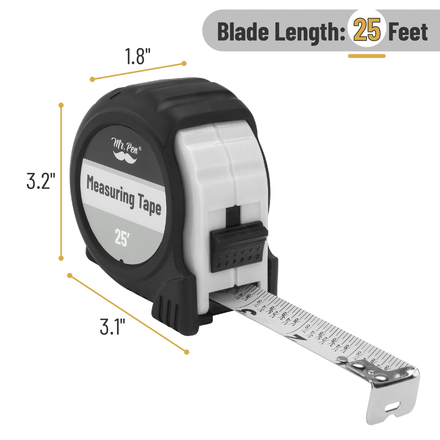 Mr. Pen 25-Foot Steel Retractable Tape Measure with Easy Read Fractions