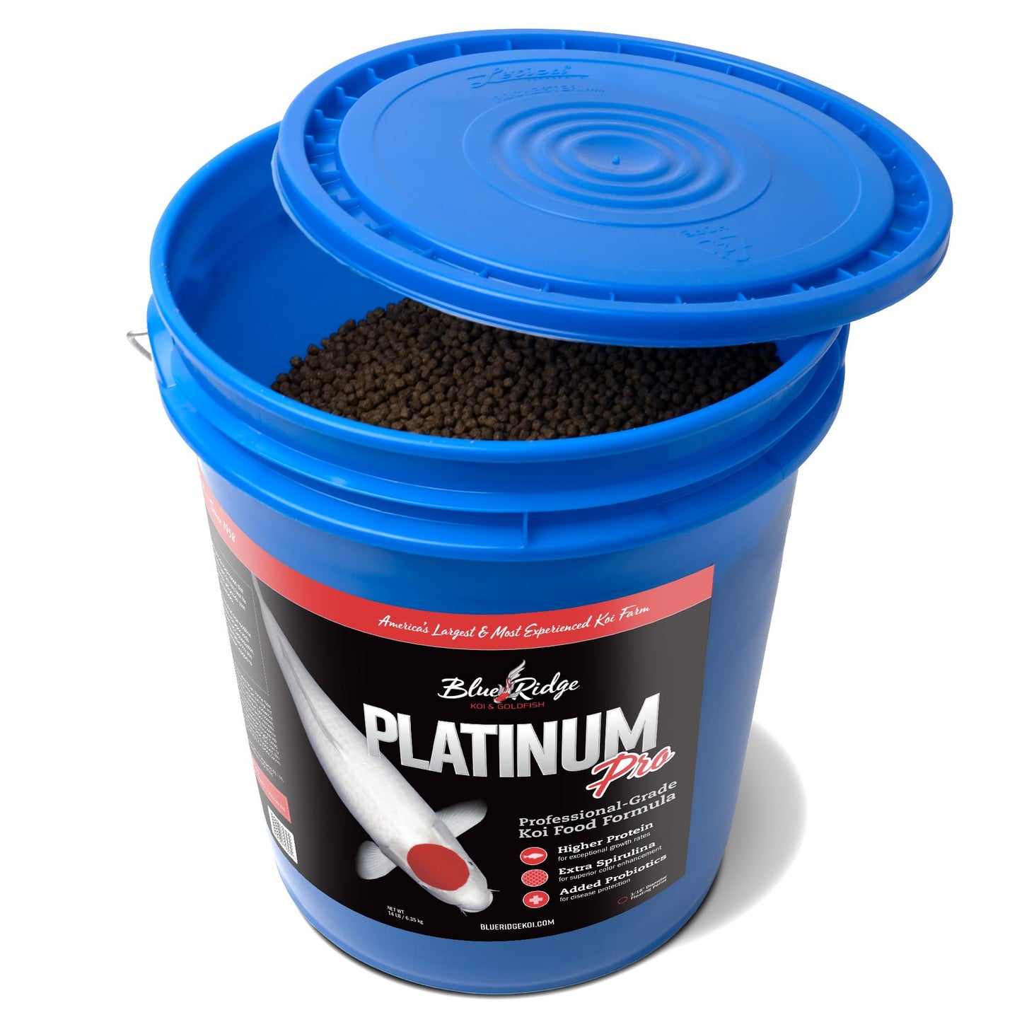 Blue Ridge Koi Fish Food 14lb - Koi Food 3/16” Platinum Pro Formula Goldfish Food, Premium Fish Food for Ponds, Ponds Fish Food, Floating Pond Pellet