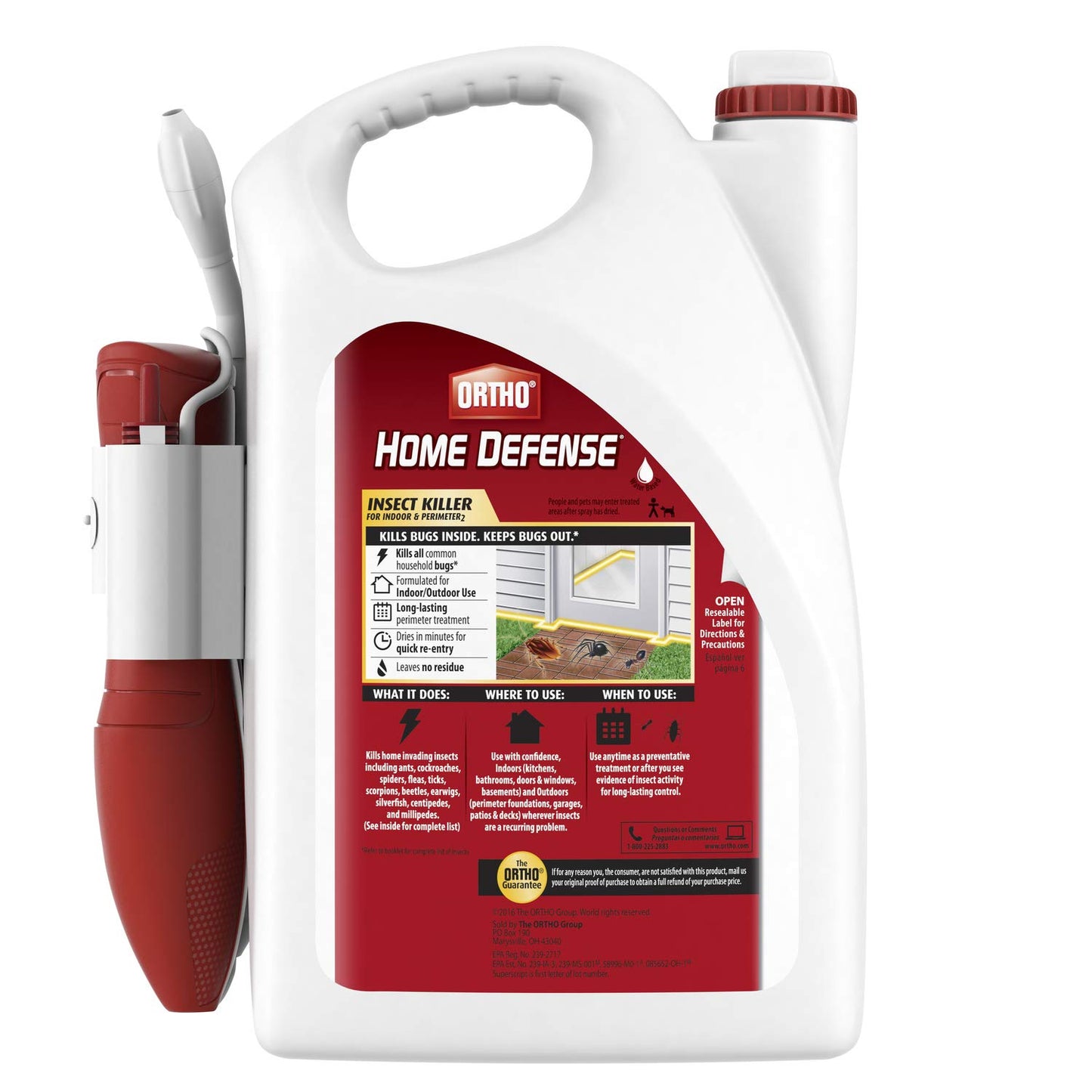 Ortho Home Defense Insect Killer for Indoor & Perimeter2 - With Comfort Wand, Long-Lasting Control, Kills Ants, Cockroaches, Spiders, Fleas & Ticks, Non-Staining, Odor Free, 1.1 gal., 2-Pack