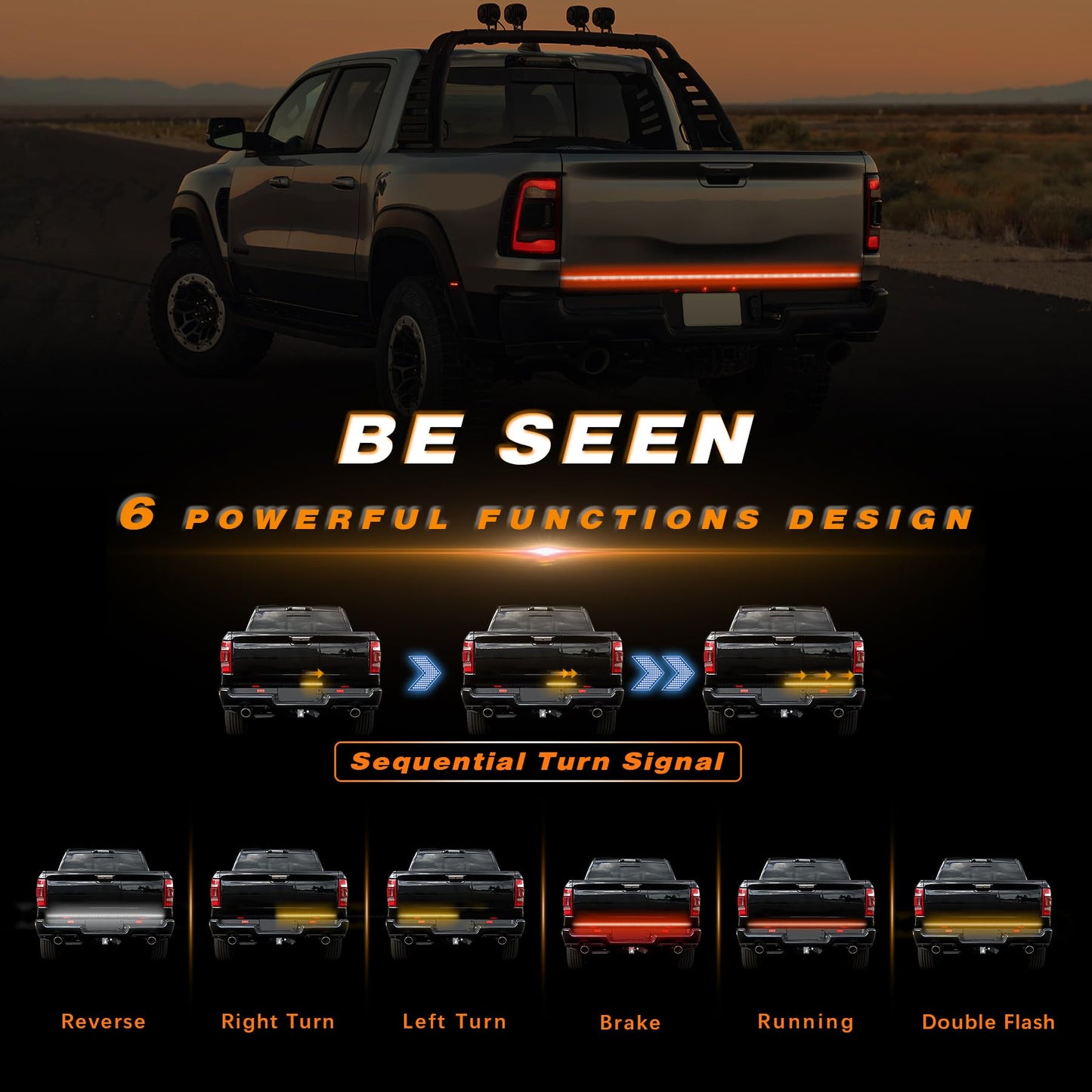 60 Inch LED Tailgate Light Bar with Reverse & Sequential Turn Signals for Truck