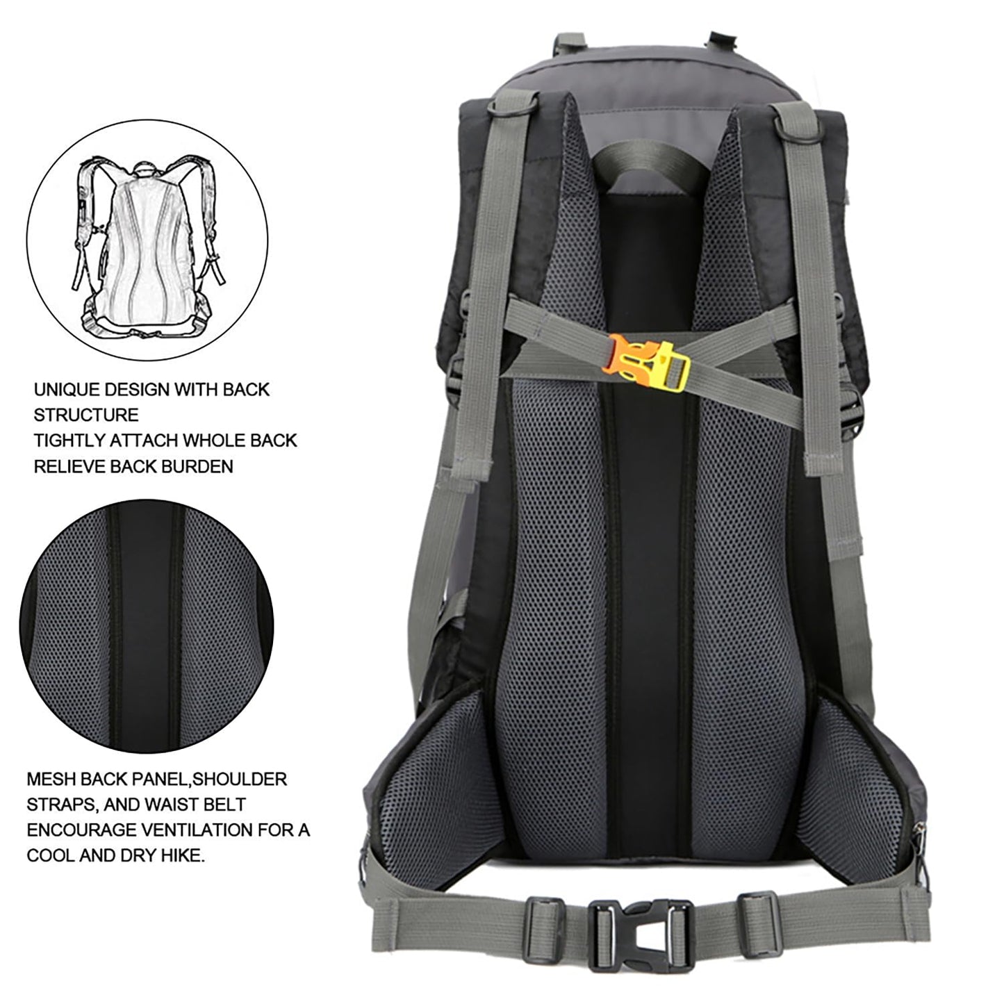 Bseash 60L Waterproof Hiking Camping Backpack with Rain Cover, Large Outdoor Sport Travel Daypack Rucksack for Climbing