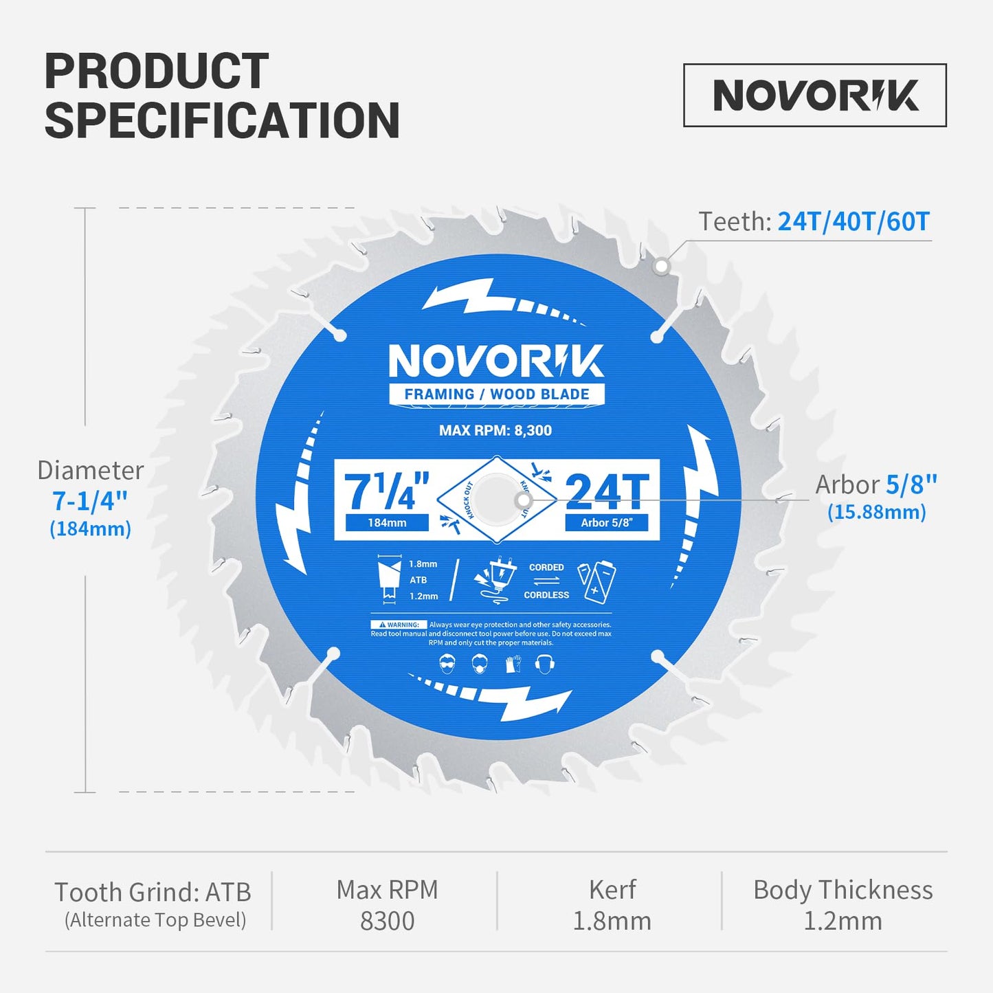 Circular Saw Blade 7-1/4" 24T&40T&60T, Saw Blade with Arbor 5/8", ATB Circular Saw Blade, Professional for Wood Cutting, 3-Pack