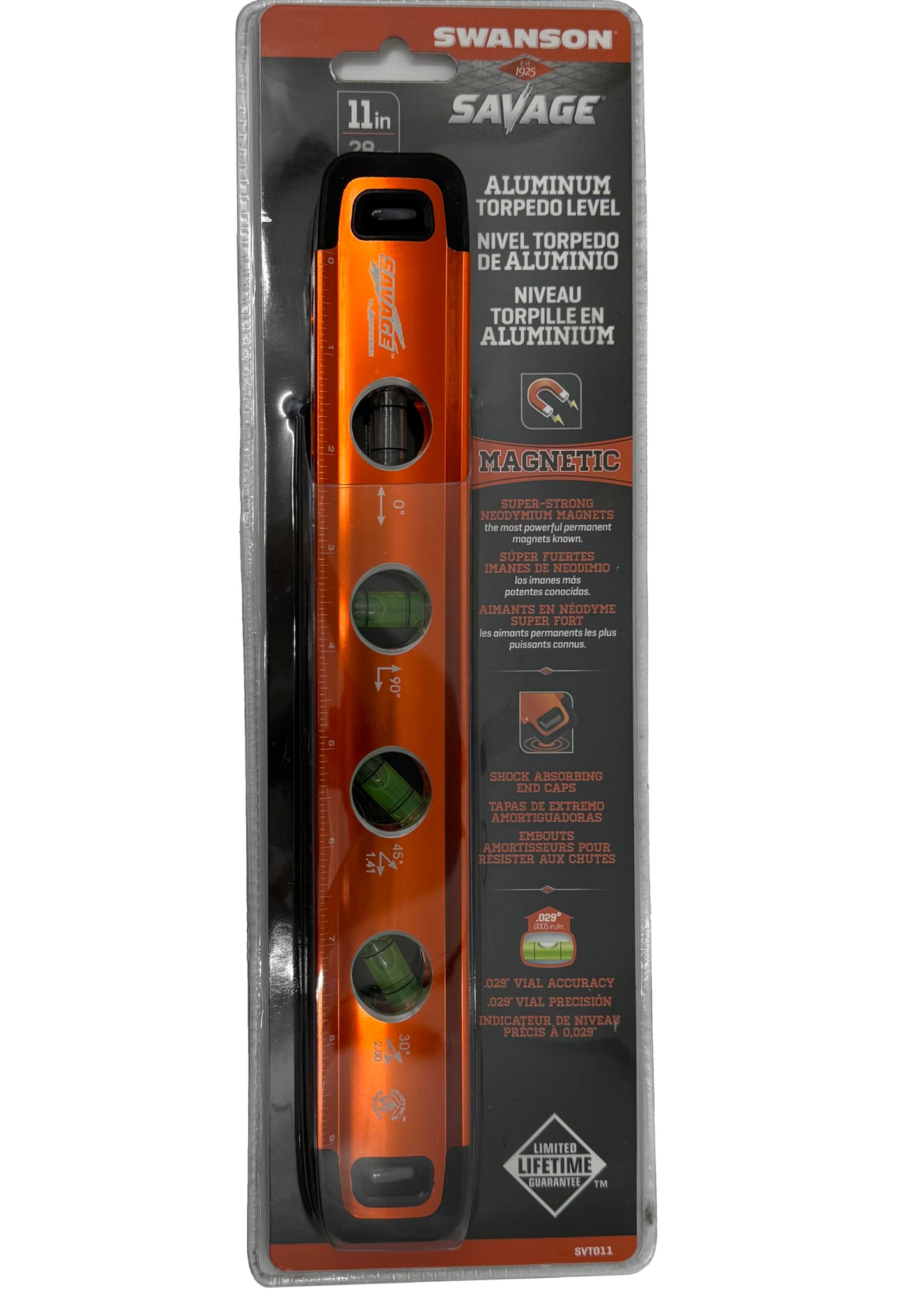 Swanson TL043M 9-Inch Savage Magnetic Torpedo Level, Orange