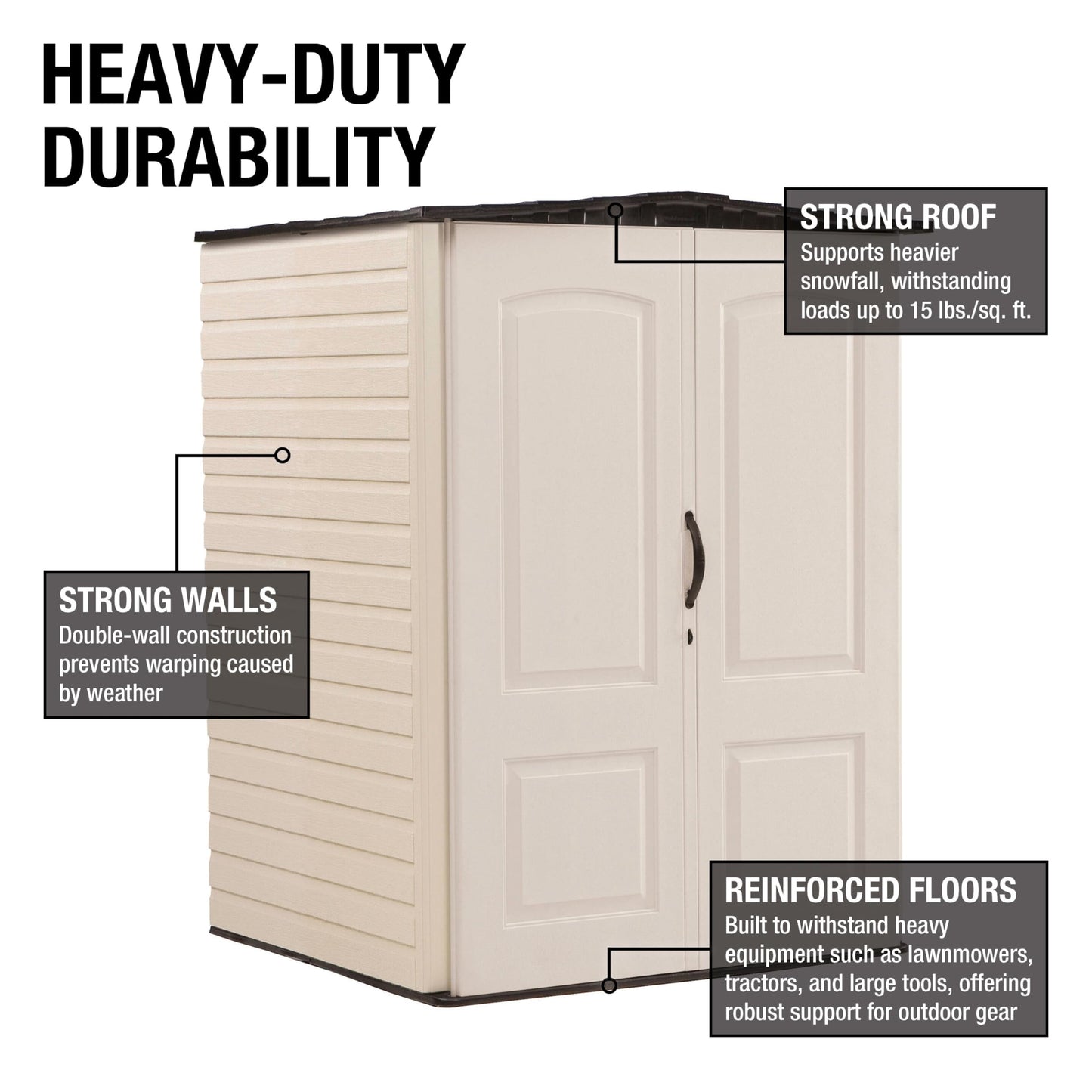Rubbermaid Large Vertical Resin Outdoor Storage Shed With Floor (6.2 x 4.6 Ft), Weather Resistant, Beige/Brown, Organization for Home/Backyard/Garden Tools/Lawn Mower/Bike Storage/Pool Supplies