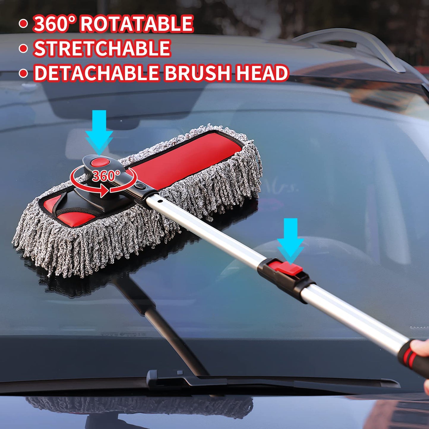 62'' Car Wash Brush with Long Handle Chenille Microfiber Car Wash Mop Mitt Car Cleaning Kit Windshield Window Squeegee Car Duster Microfiber Towels Wheel Tire Brush for Cars RV Truck Boat