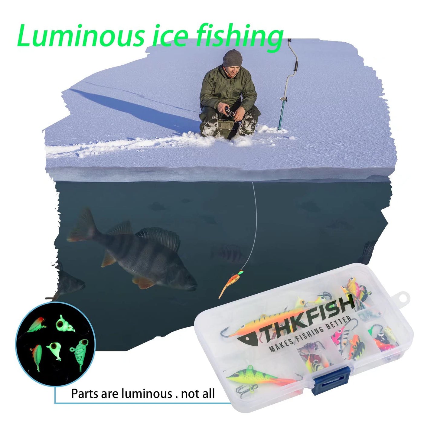THKFISH Ice Fishing Jigs Kit Ice Fishing Lures for Walleye Perch Jigs Heads for Ice Fishing Tackle Panfish Crappie Jigs 50PCS/31PCS
