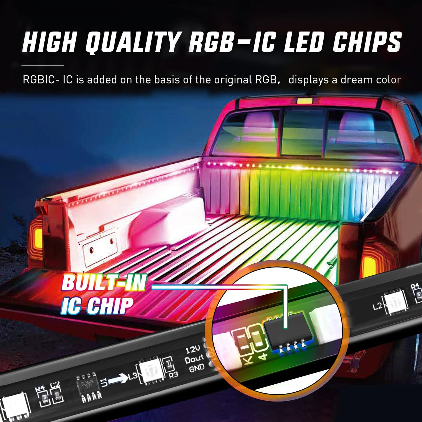 Nilight 3PCS 60 Inch RGB Truck Bed Light Strip Kit 270 LED Neon Accent Lights with RF Remote On Off Switch Splitter Extension Cable for Cargo Pickup Truck Camper RV SUV Boat