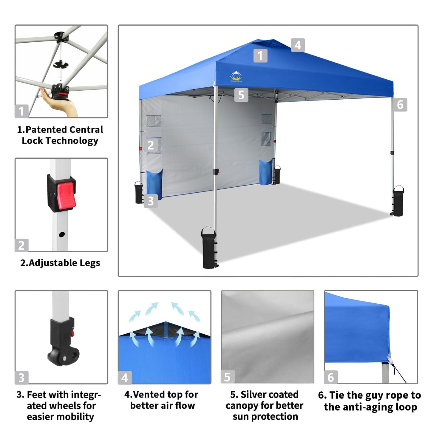 CROWN SHADES Canopy Tent 10x10 Pop Up Canopy Outdoor Shade with Pockets Sidewall, Easy Up Sun Shelter with One Person Set Up Center Lock, Portable Instant Camping Beach Canopy Tents, Forest Green