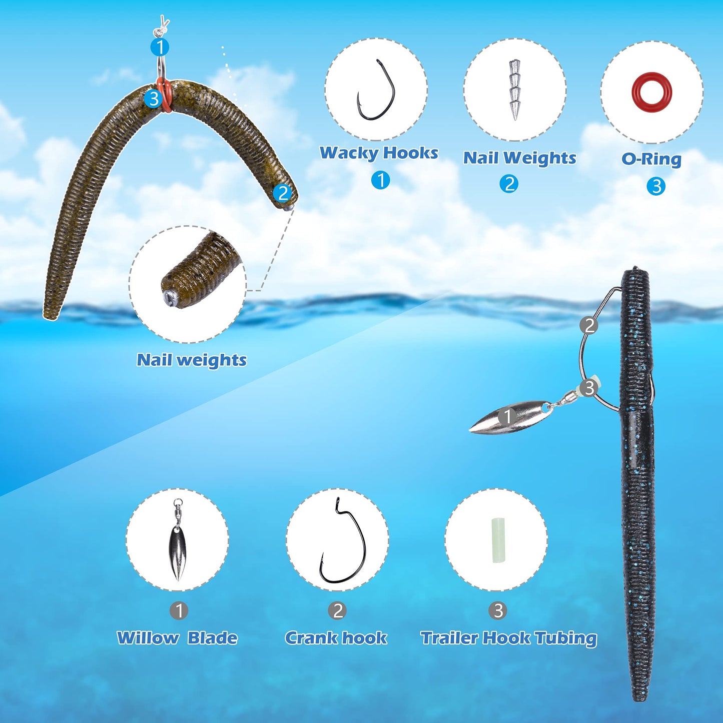 Senko Worms Kit – 4"/5" Soft Plastic Fishing Lures with Salt Impregnation for Bass Fishing