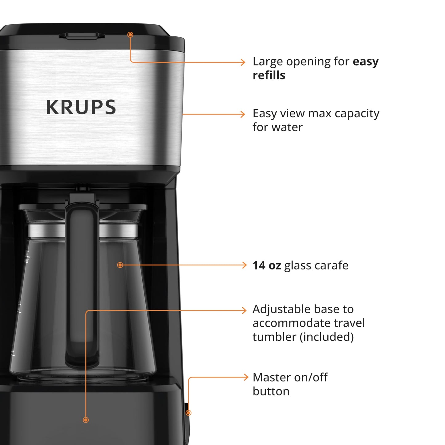 KRUPS Newer Model Drip Coffee Maker, 10-Cup, Silver