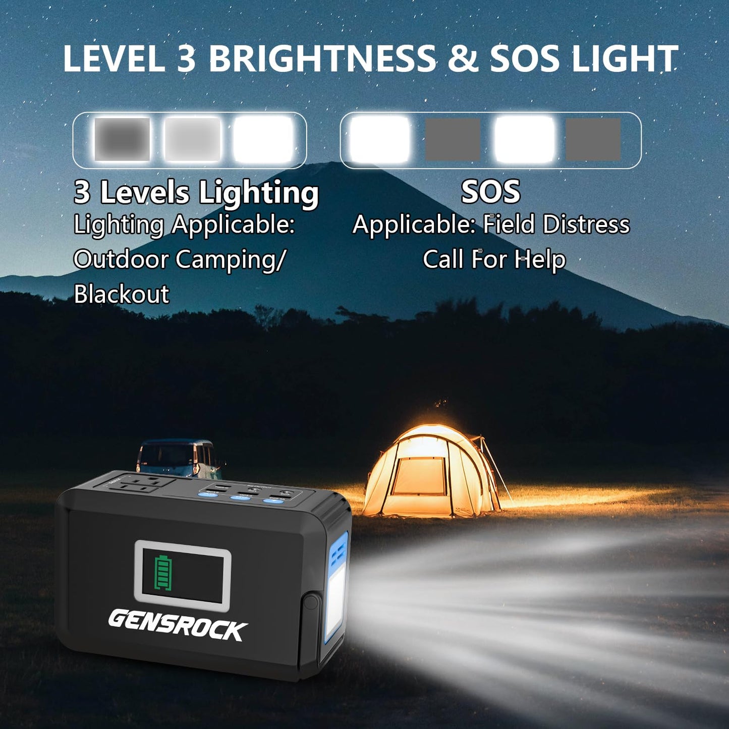 GENSROCK Portable Power Station, 110V/300W Pure Sine Wave Solar Generator, 222Wh Backup Lithium Battery With AC Outlet/QC 3.0/Type-C/LED Light for CPAP Family Emergency Outdoor Camping RV Travel.