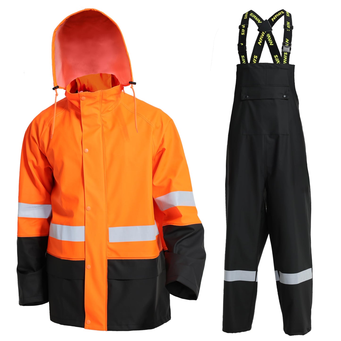 Men's Workwear PRO Rain Suit - Waterproof Jacket and Bib Pants 3-piece Set for Ultimate Safety and Comfort