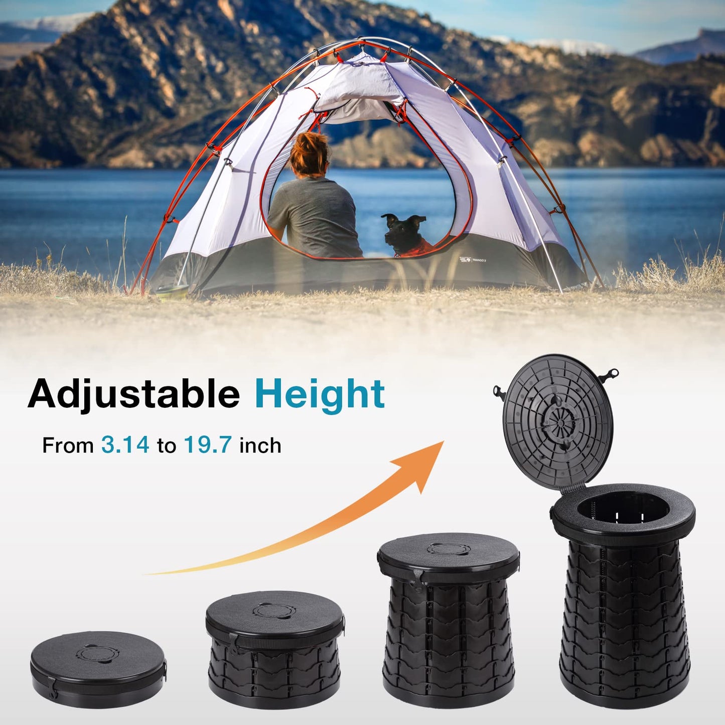 TRIPTIPS Upgrade Retractable Portable Toilet Travel Toilet Adjustable Height Camping Toilet Portable Potty for Adults Kids, Foldable Portable Toilet for Camping/Car