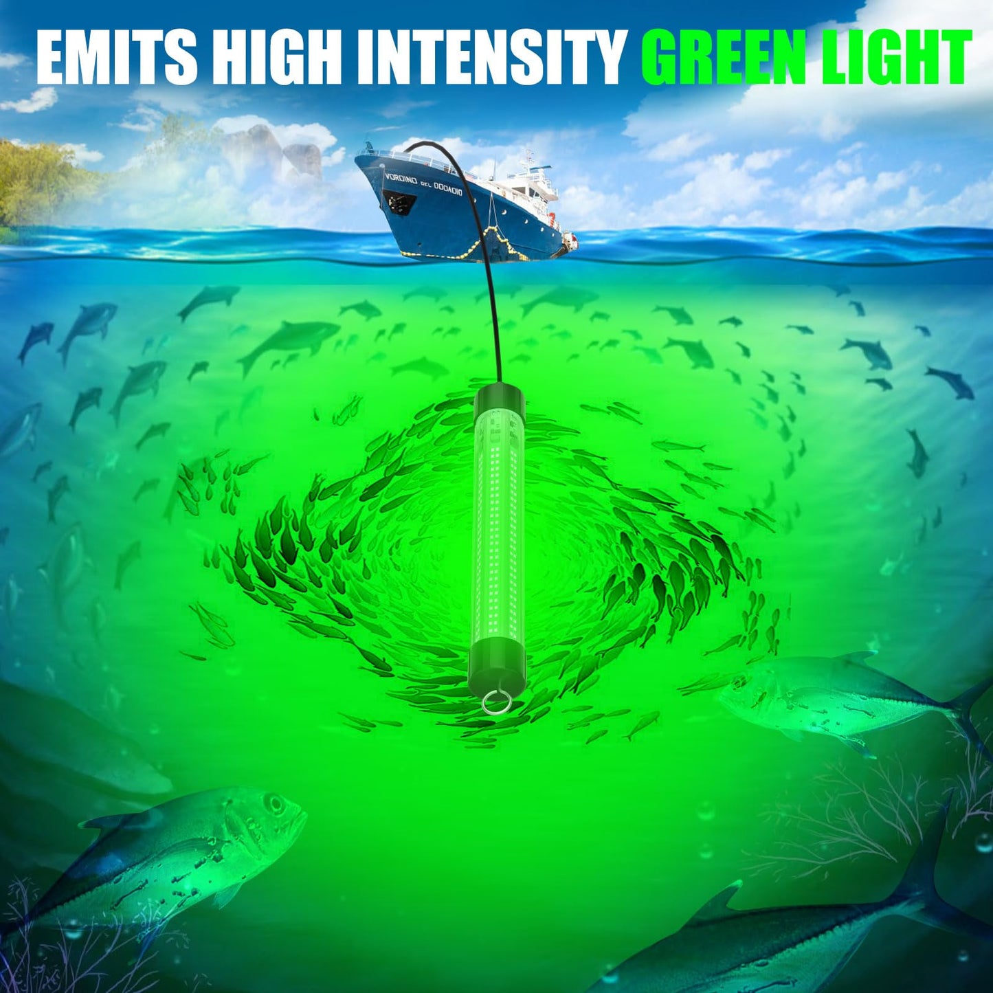 Underwater Fishing Light Compatible for Milwaukee 18V Battery,LED Green Light for 30W IP68 3000 Lumens Fish Attracting, Night Fishing for Docks Boats or Kayaks(no Battery)
