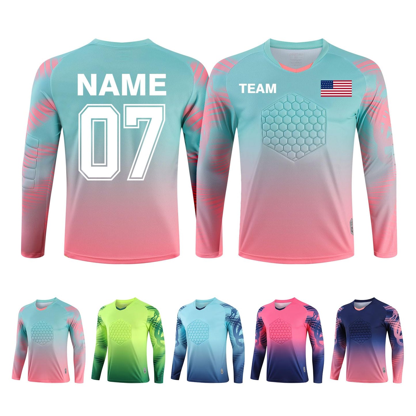 Custom Goalie Jersey Soccer for Adult/Kids Goalkeeper Jersey Personalized Long Sleeve Soccer Jersey with Name Team Logo