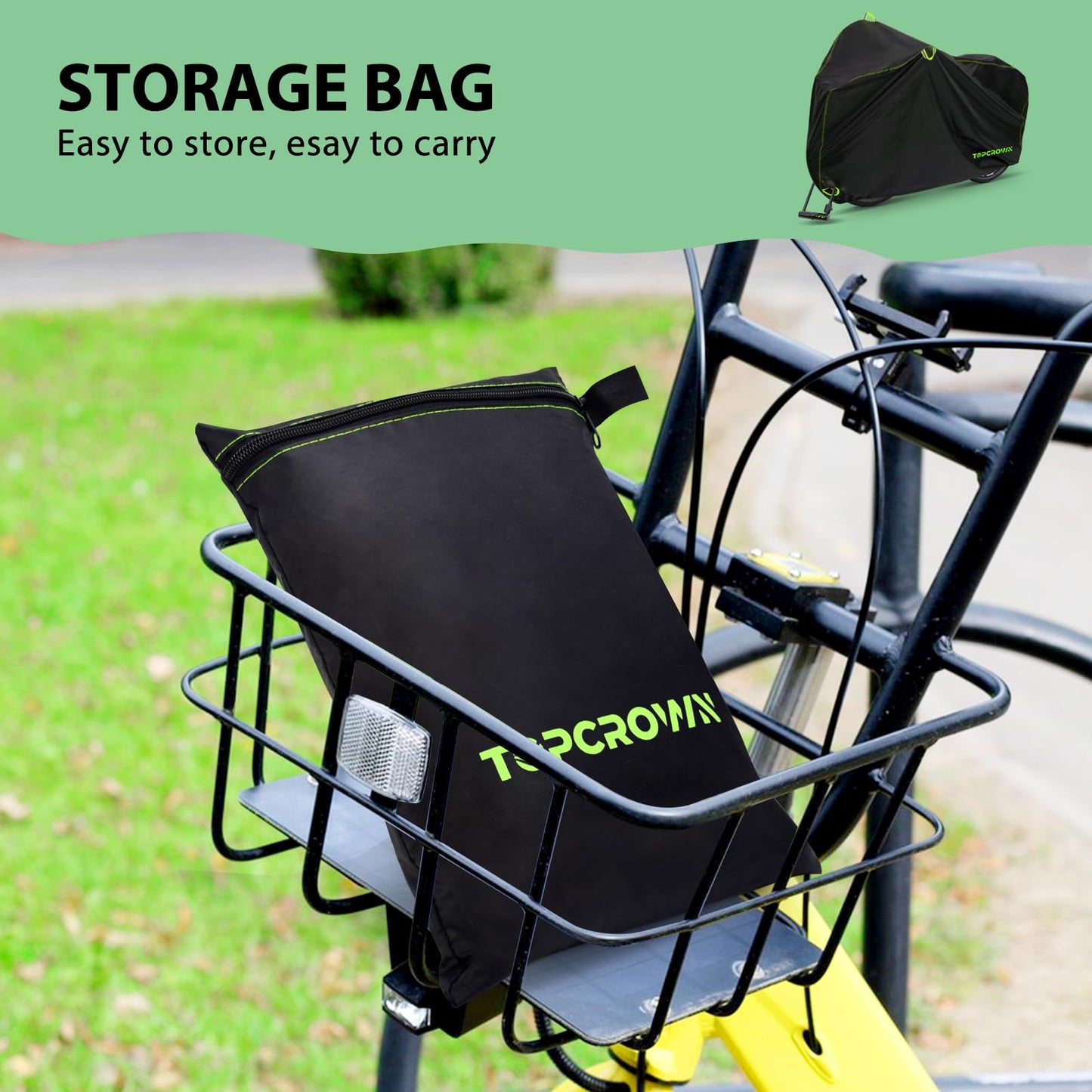Bike Cover Waterproof Outdoor Storage for 1/2/3 Bikes, Bicycle Cover Rain Sun UV Dust Wind Proof with Storage Bag for Mountain Road Bike/Ebike (210D Black+Green, XL Size for 1 bike)