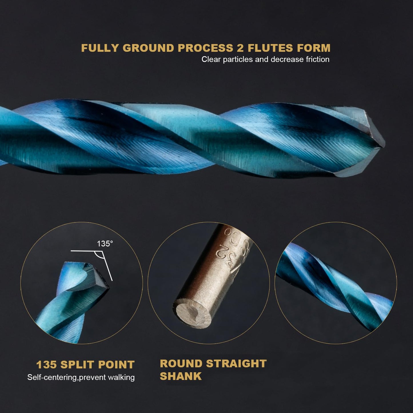 Cobalt Drill Bit Set 115 PCS - M35 High Speed Steel Twist Jobber Length Drill Bits for Hardened Metal, Stainless Steel, Cast Iron, Plastic and Wood, 1/16"-1/2", A-Z, 1-60