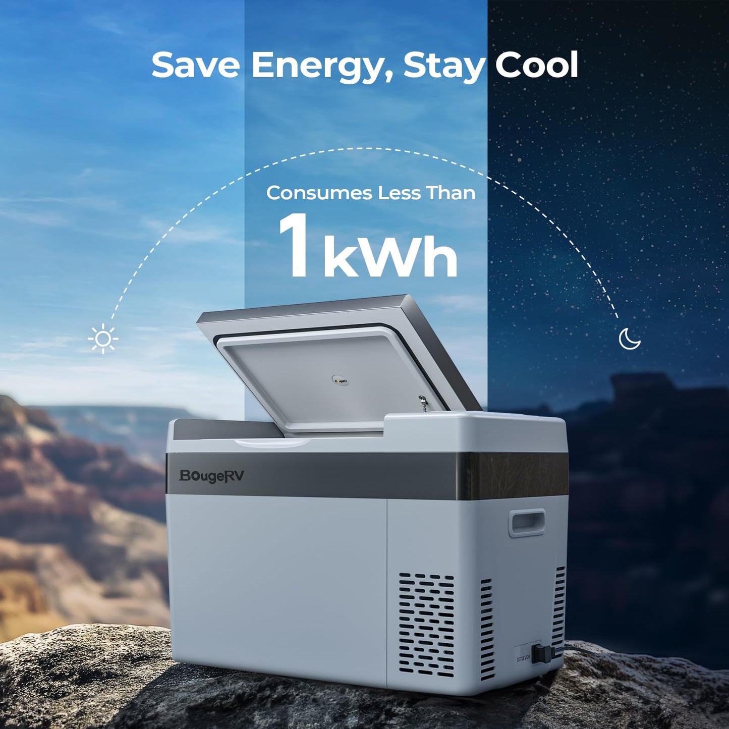 BougeRV 12 Volt Refrigerator 12V Car Fridge 23 Quart Portable Freezer Compressor Cooler 12/24V DC 110~240 Volt AC for Truck Van RV Camper SUV Travel Camping Road Trips Tailgating -7℉~50℉