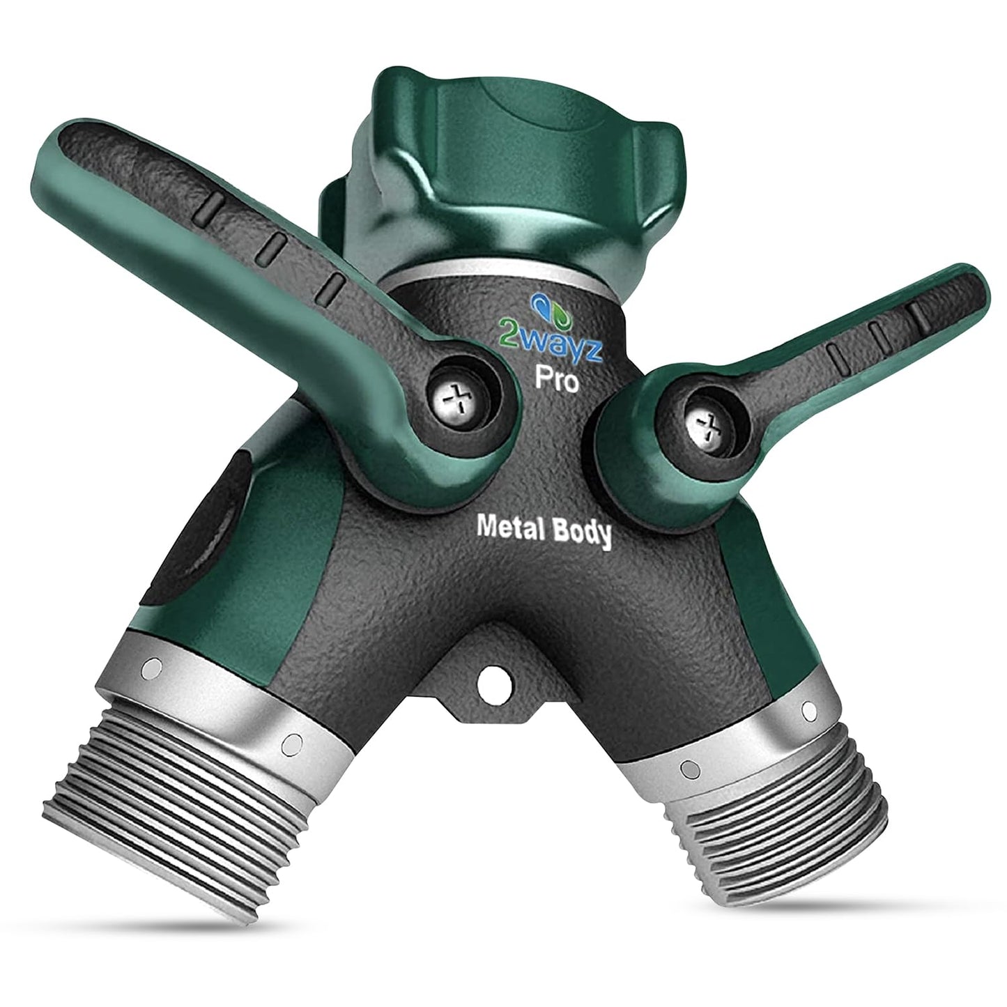 Hose Splitter 2 Way Heavy Duty - 2WAYZ Outdoor Faucet and Garden Hose Splitters - Durable Water Spigot Splitter Y Adapter - All-Metal Water Pipe Connector with Shut-Off Valve - 4" x 4" x 1.5"