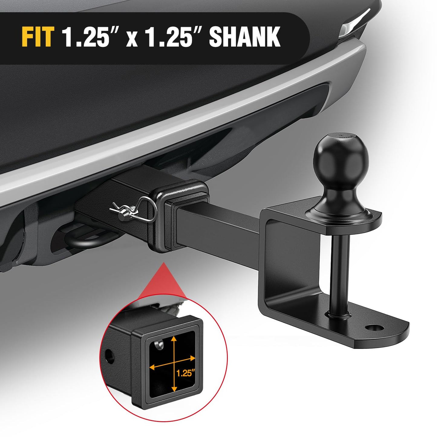Nilight Trailer Hitch Receiver Extender Adapter Reducer 1-1/4 to 2Inch Hitch Adapter 6-1/2 inch Extension Sleeve Convertor 350Lbs with 1/2-Inch Diameter Pin and Clip with 5/8-Inch Adapter