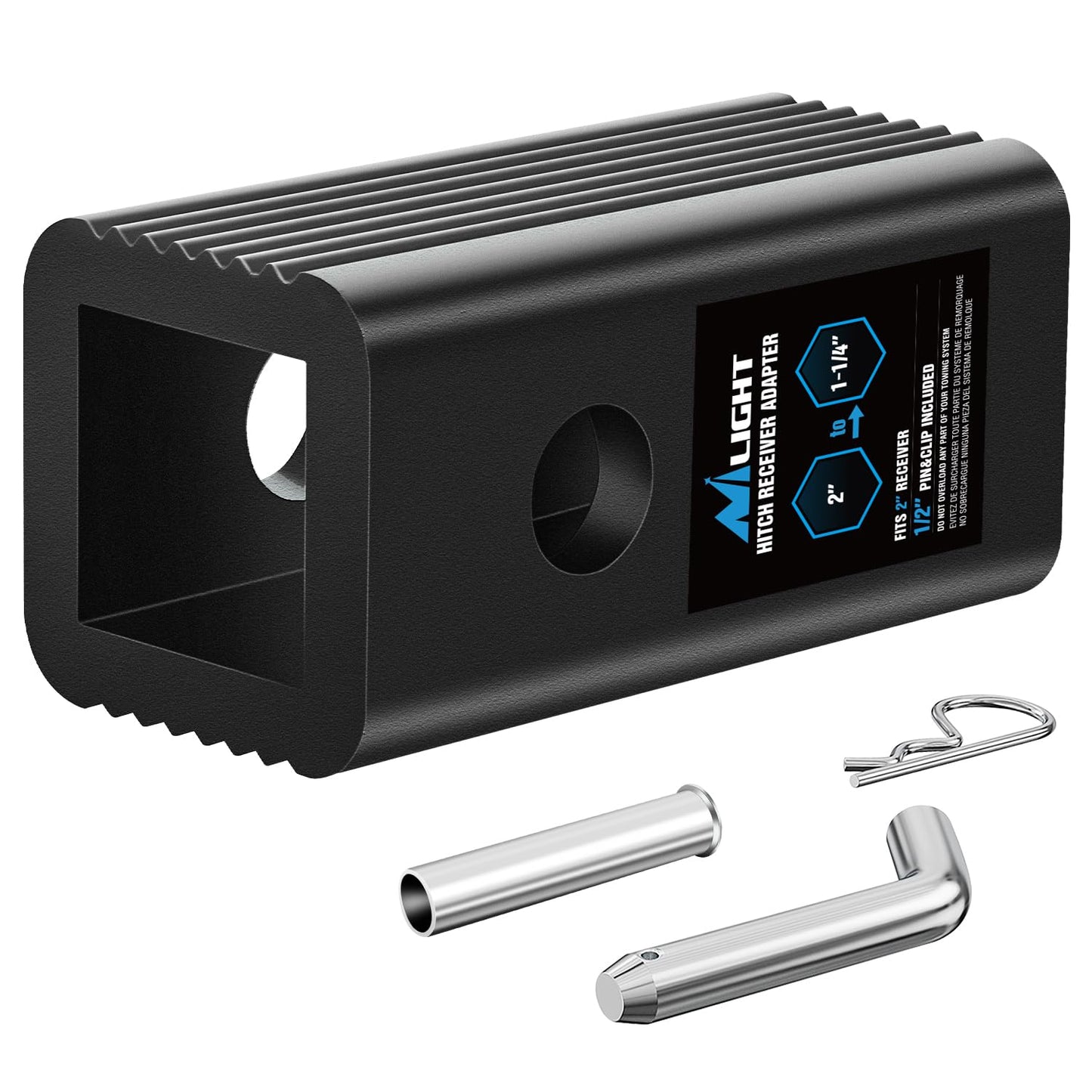 Nilight Trailer Hitch Receiver Extender Adapter Reducer 1-1/4 to 2Inch Hitch Adapter 6-1/2 inch Extension Sleeve Convertor 350Lbs with 1/2-Inch Diameter Pin and Clip with 5/8-Inch Adapter