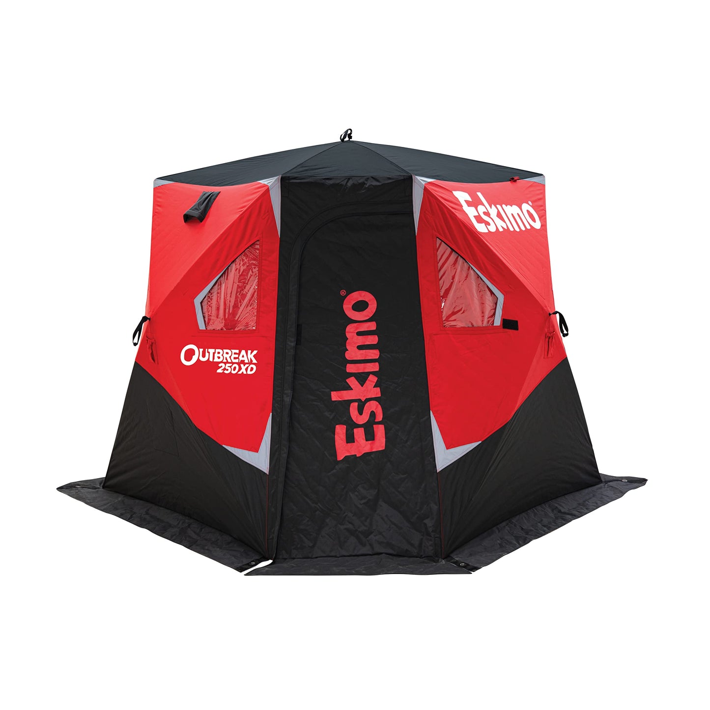 Eskimo Outbreak Portable Pop-Up Ice Fishing Shelter, Stormshield Insulated Fabric, No Trip Door, Durable Hub Design, Deluxe Tie Downs, Red/Black