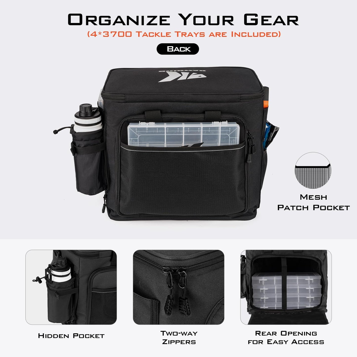 KastKing Karryall Fishing Tackle Bags with 4 * 3600 Tackle Trays - Saltwater & Freshwater Fishing Gear Storage