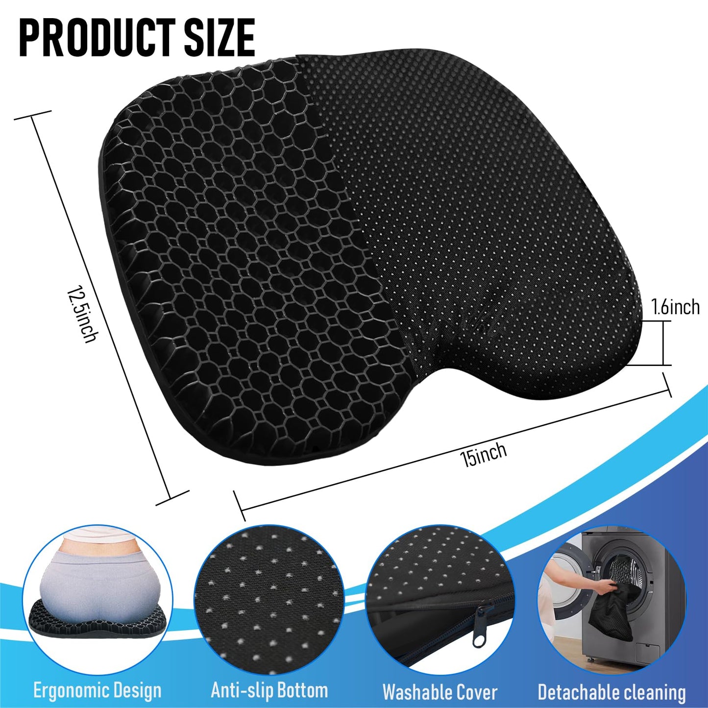 Kayak Seat Cushion, Thicken Anti Slip Waterproof Gel Kayak Seat, Portable Canoe Rowing Rubber Dinghy Pad for Stadium Sit in Kayak Inflatable Fishing Kayak Canoe Kayak Accessories