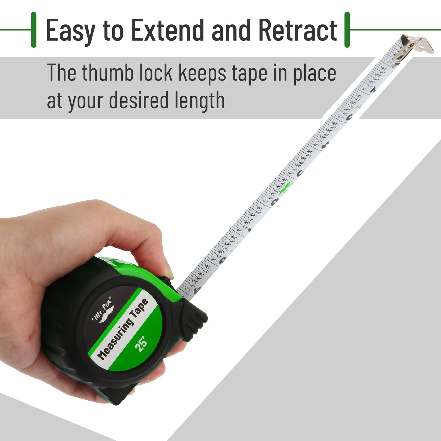 Mr. Pen 25-Foot Steel Retractable Tape Measure with Easy Read Fractions