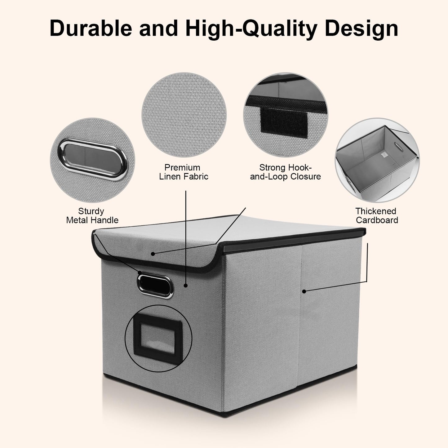 Tcbelosion File Storage Box with Lid, Foldable Portable Document Organizer with Handle, Perfect for Home/Office/File Organization(Grey)