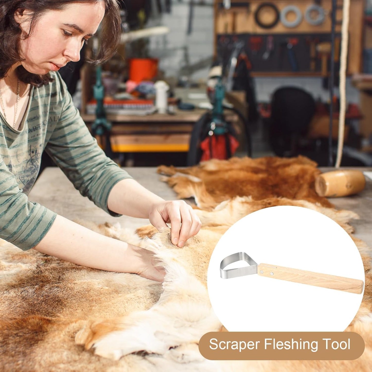 1 Pack Hide Scraper Fleshing Tool Fleshing Knife Taxidermy Tools Stainless Steel Hide Tanning Kit for Taxidermy Supplies Leather Making Tools Skinning Fur Handling
