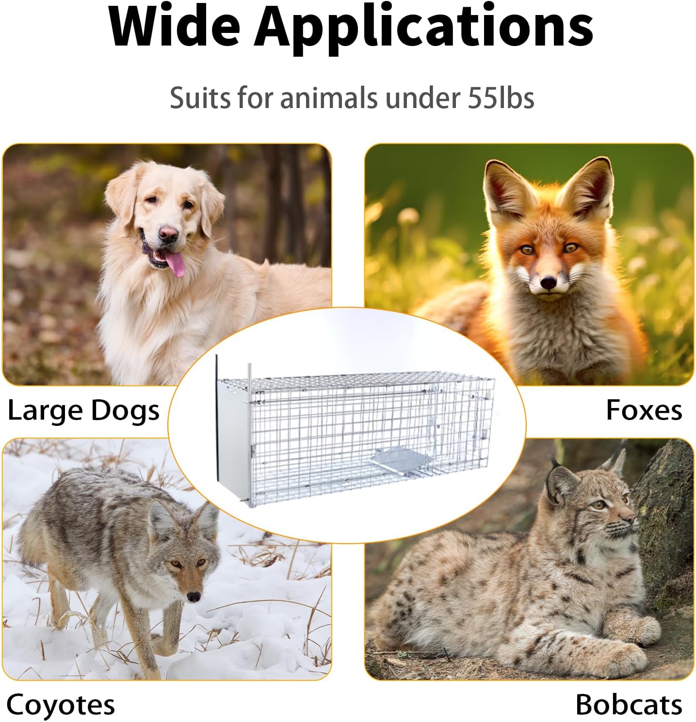 57" Large Humane Live Animal Trap,Collapsible Large Animal Catcher Cage,Cage Traps for Large Dogs up to 55 pounds,Foxes,Coyotes,Bobcat,Similar Sized Animals